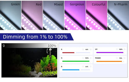 Bluetooth Aquarium Grow Light RGB UV Dimmable LED