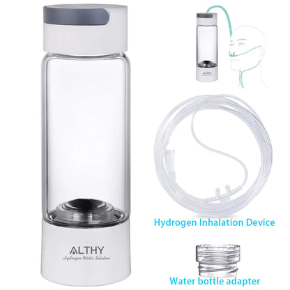 Hydrogen Water Generator Bottle with Glass Cup and Inhaler
