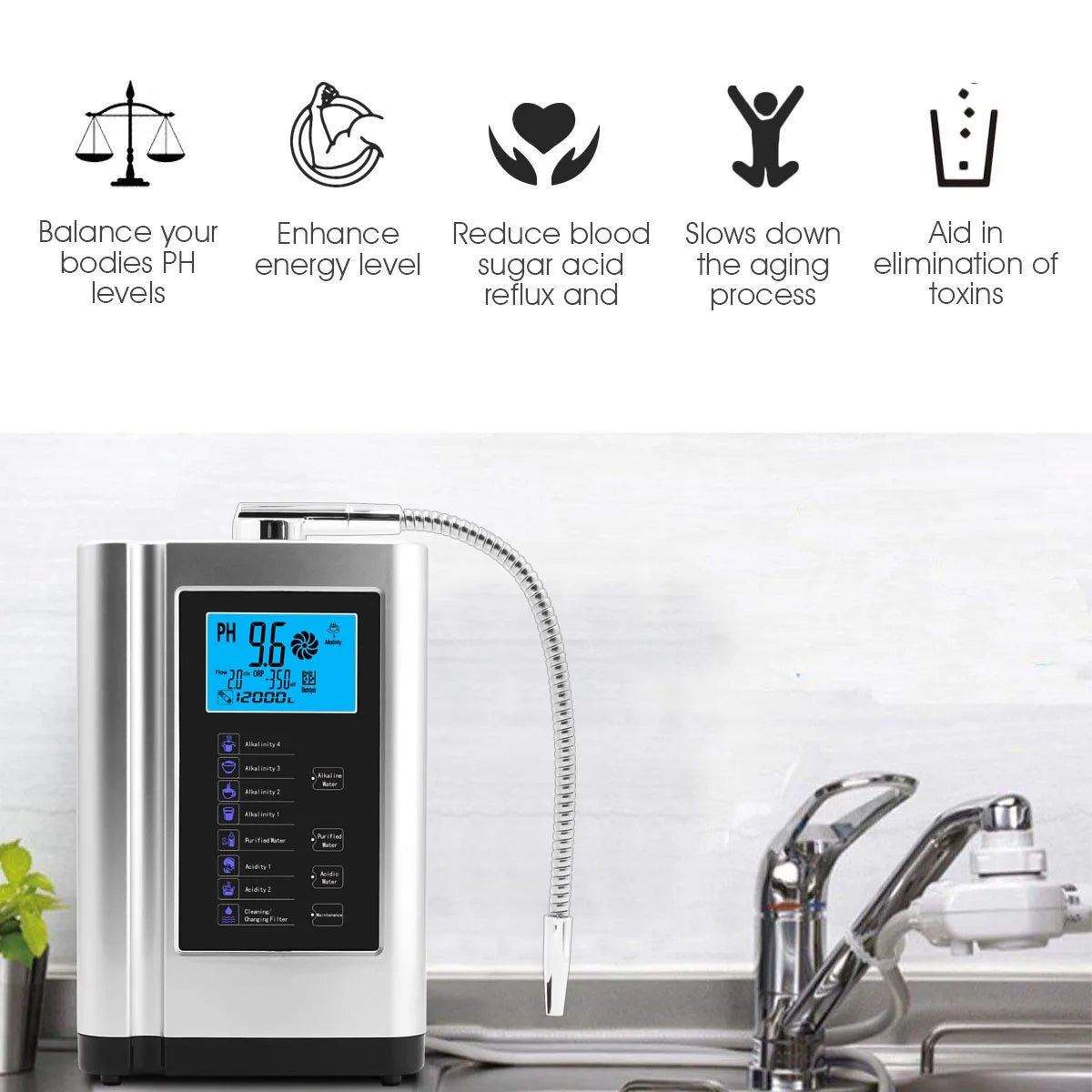 White Alkaline Water Ionizer Hydrogen Generator for Home