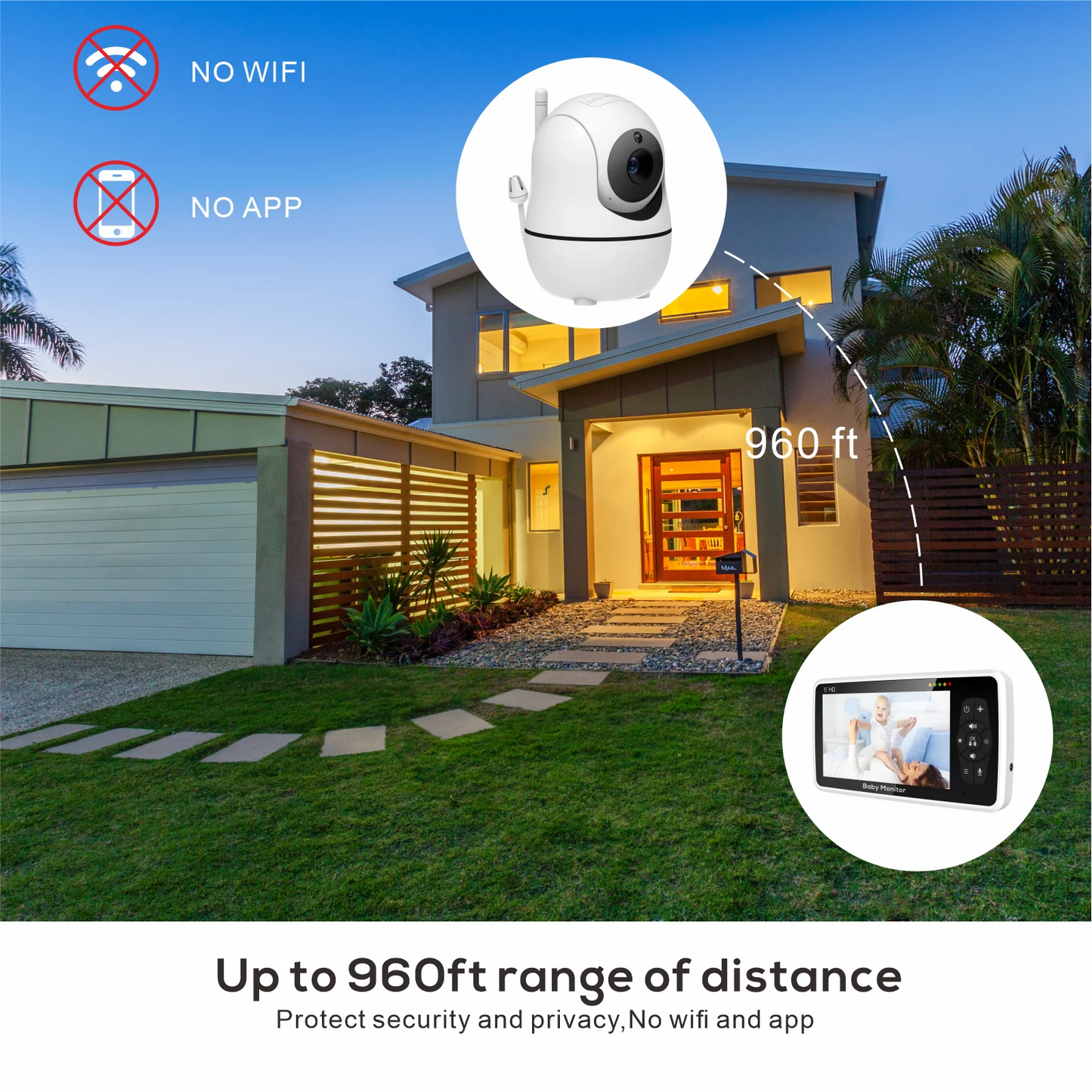 Portable 5" Baby Monitor 4X Zoom Night Vision