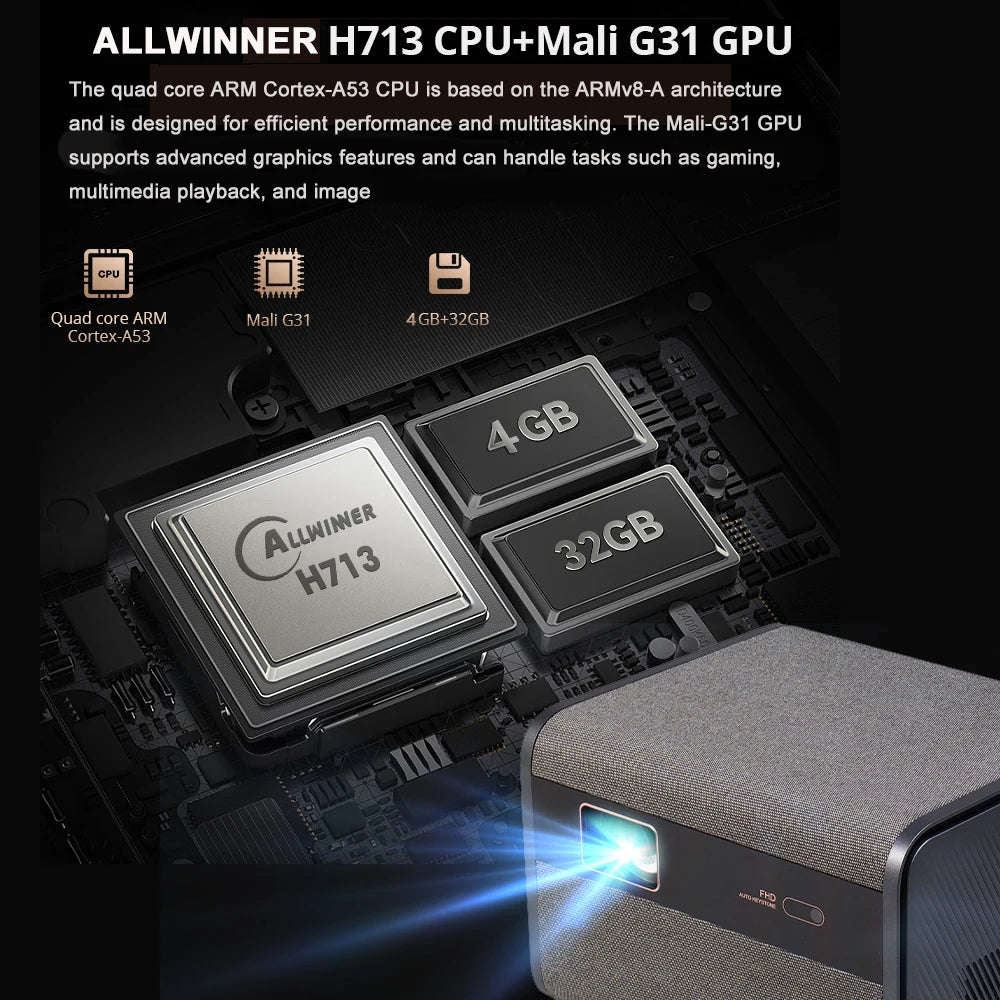 Portable 1080P 4K Smart Projector with Autofocus