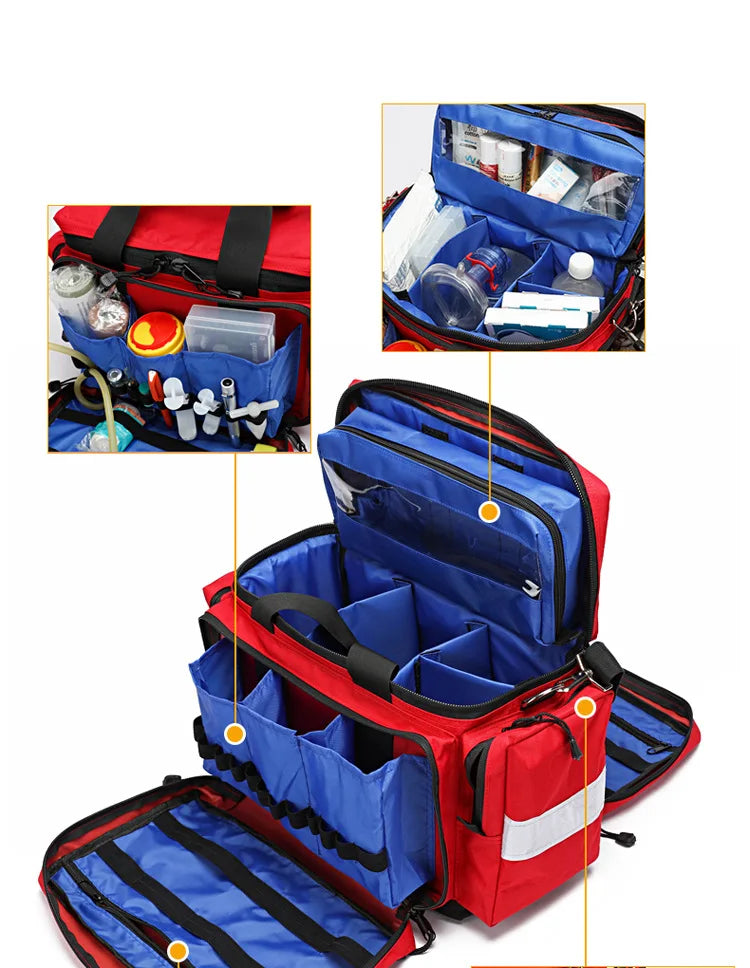 Large Red Waterproof First Aid Backpack with Reflective Strips