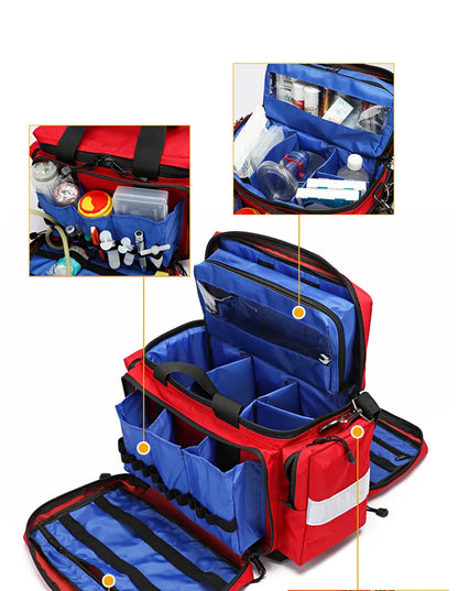 Large Red Waterproof First Aid Backpack with Reflective Strips
