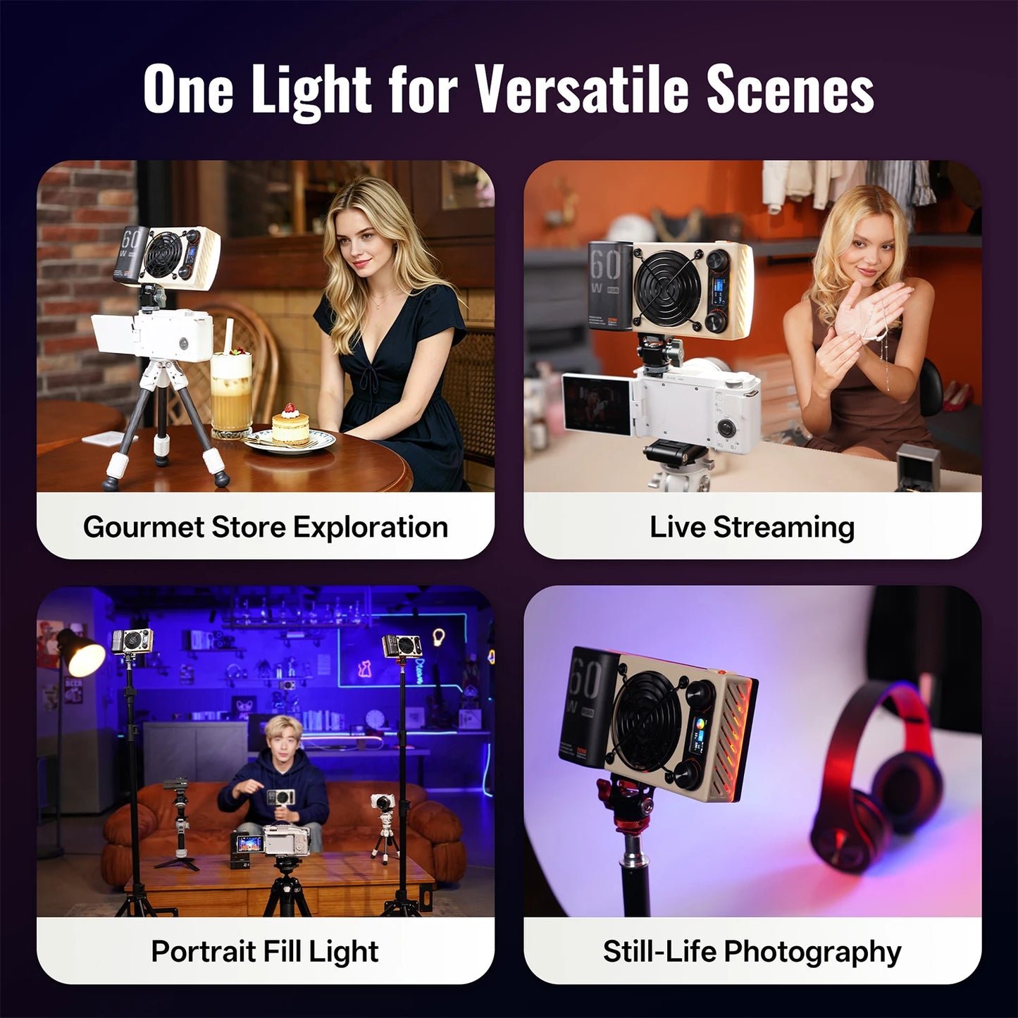 Portable 60W RGB Fill Light for Vlogging Live Streaming