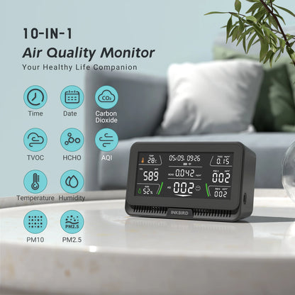 Smart Indoor Air Quality Monitor CO2 AQI Black