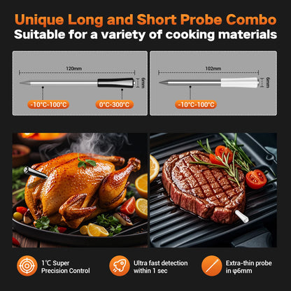 Dual Mode Wireless Meat Thermometer with Waterproof Probes