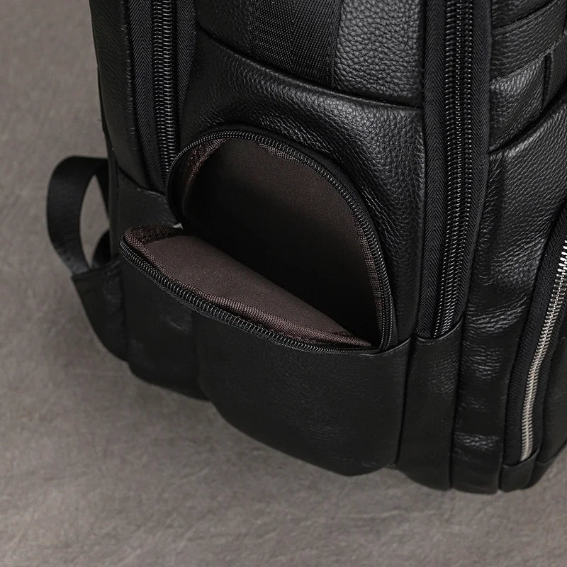 Large Capacity Leather Laptop Backpack with USB Charging