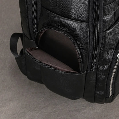 Large Capacity Leather Laptop Backpack with USB Charging