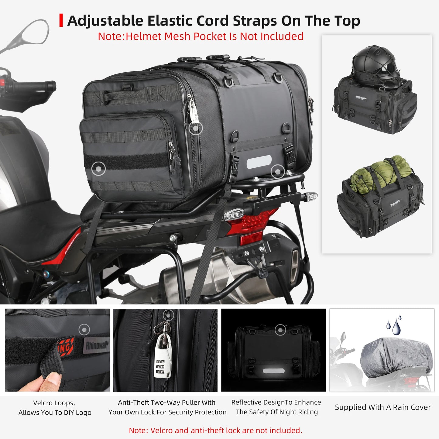 Waterproof Motorcycle Rear Seat Bag Expandable 19L to 45L