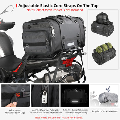 Waterproof Motorcycle Rear Seat Bag Expandable 19L to 45L