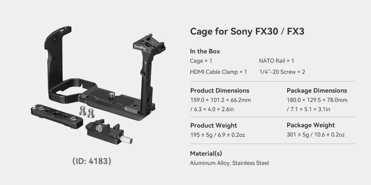 Aluminum Protective Camera Cage for Sony FX3 FX30