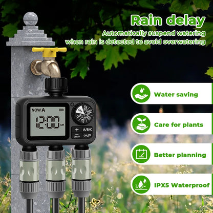 3 Outlet Garden Water Timer with Rain Delay