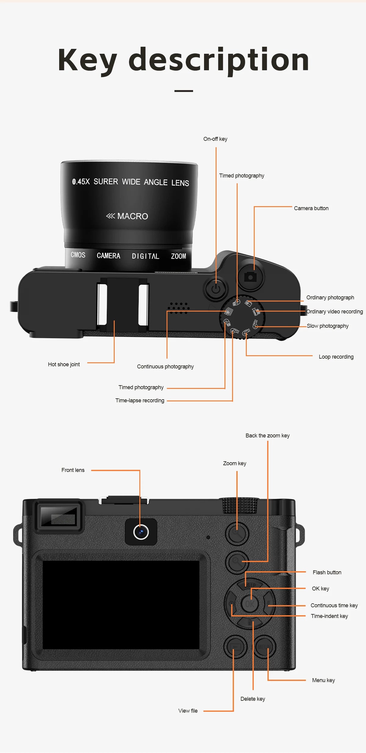 5K Digital Camera 64MP WiFi Wide Angle Vlog Recorder