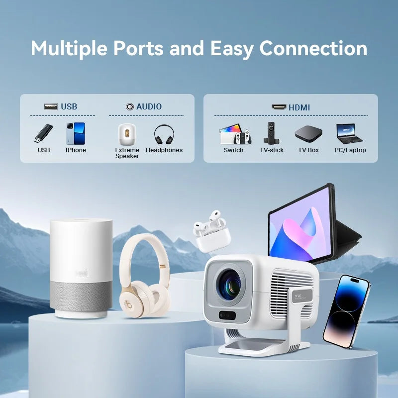 1080p Smart Projector with WiFi6 Bag and Auto Focus