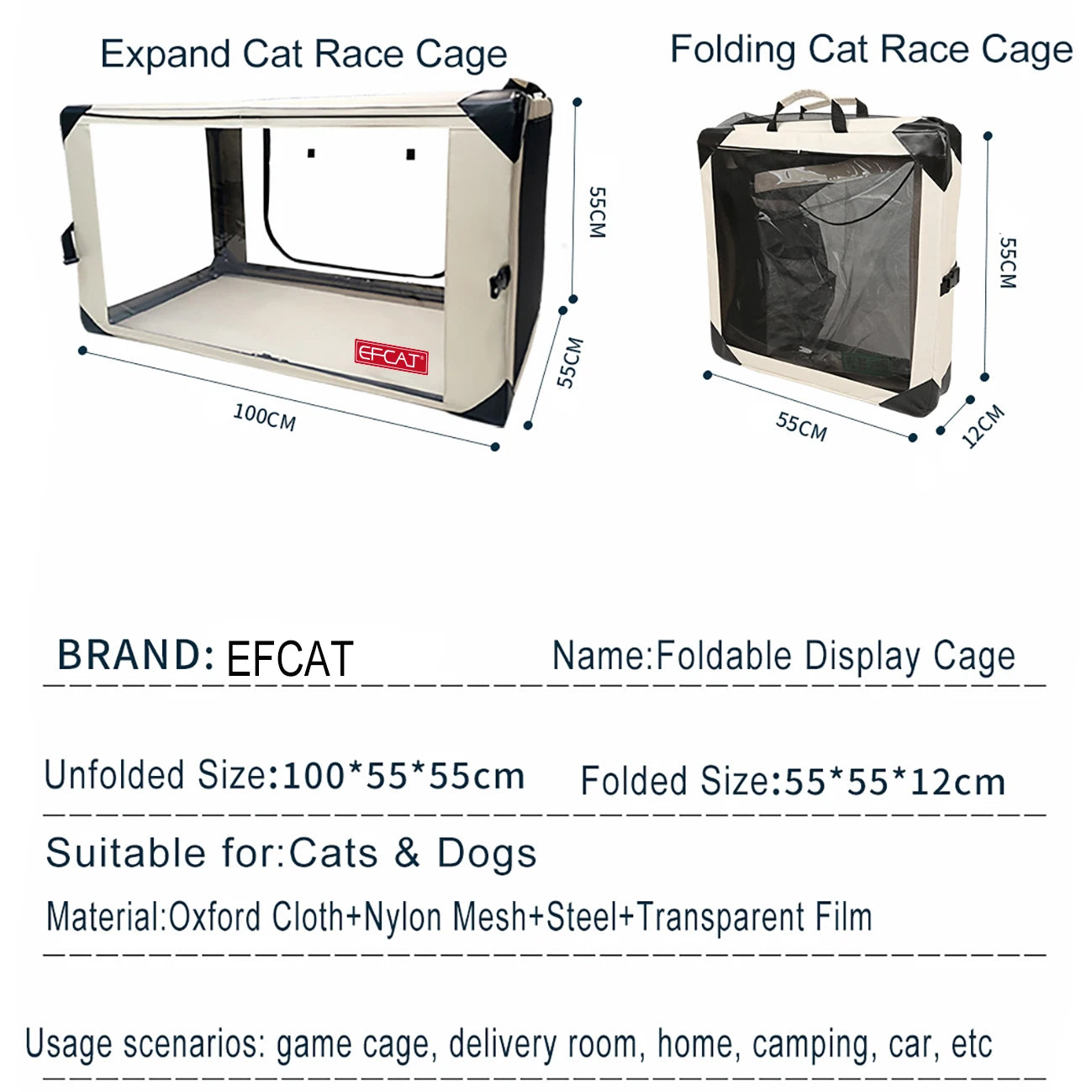 Large Pearl Gray Foldable Cat Cage for Shows and Travel