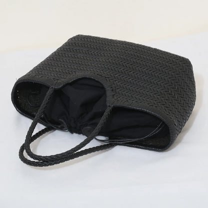 Large Black Leather Shoulder Tote Bag for Women