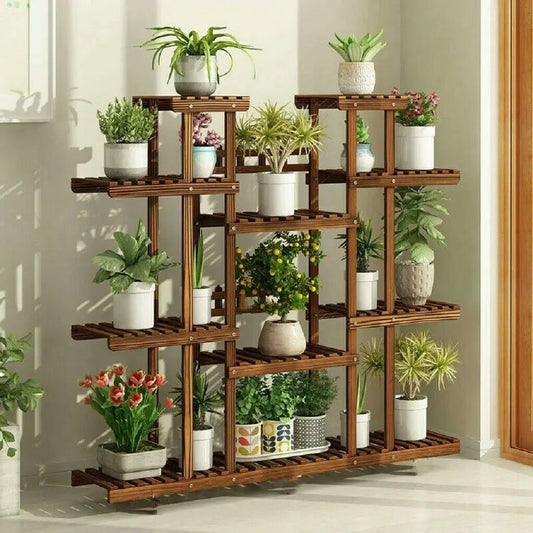 Portable Wooden Plant Shelf with Multiple Tiers and Height