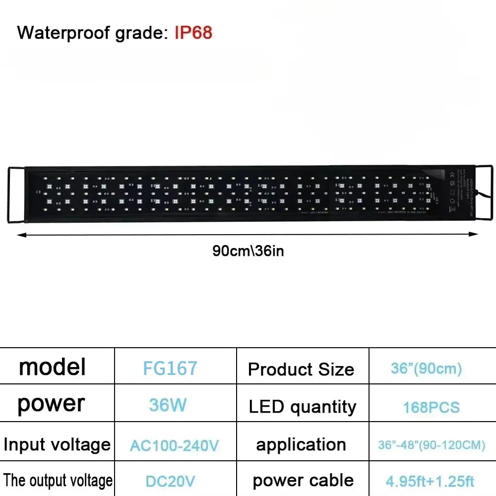 90cm Full Spectrum Aquarium Light 36W IP68 Waterproof