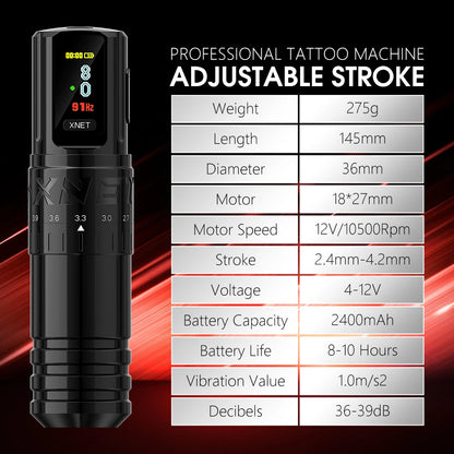 Red Adjustable Tattoo Machine with OLED Display