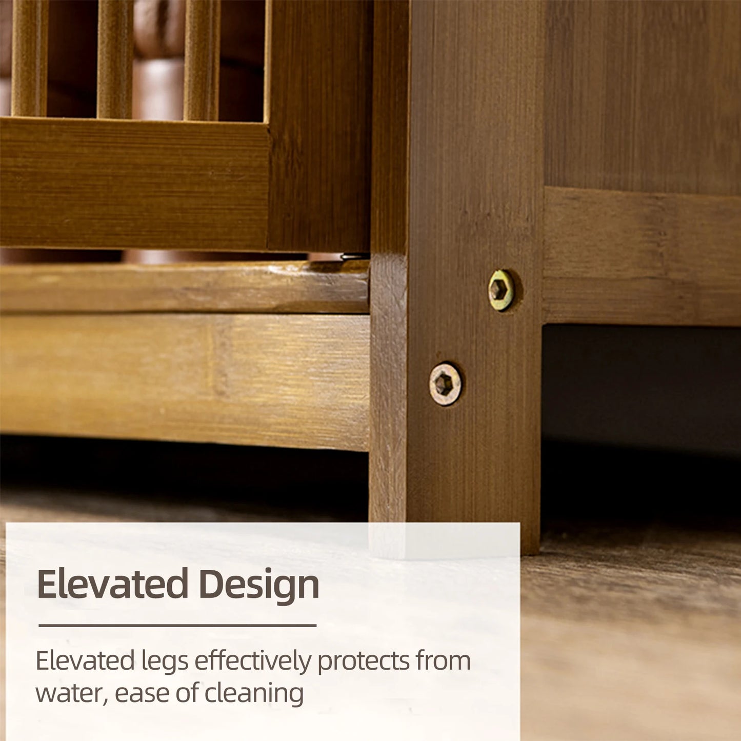 Slim Bamboo Shoe Rack Cabinet with Three Hollow Doors