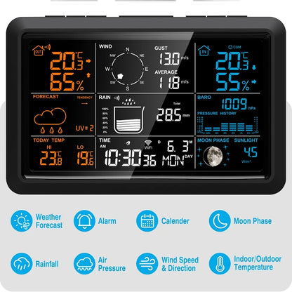 7.5 Inch Black Smart Weather Station with UV and Rainfall Meter
