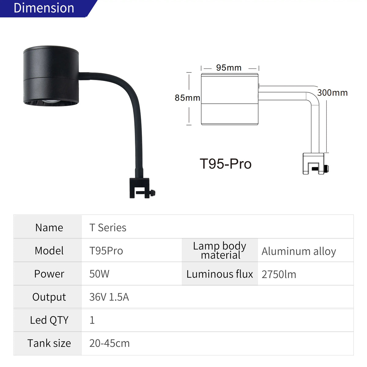 50W RGB+UV Full Spectrum Aquarium Light Bluetooth Dimmable