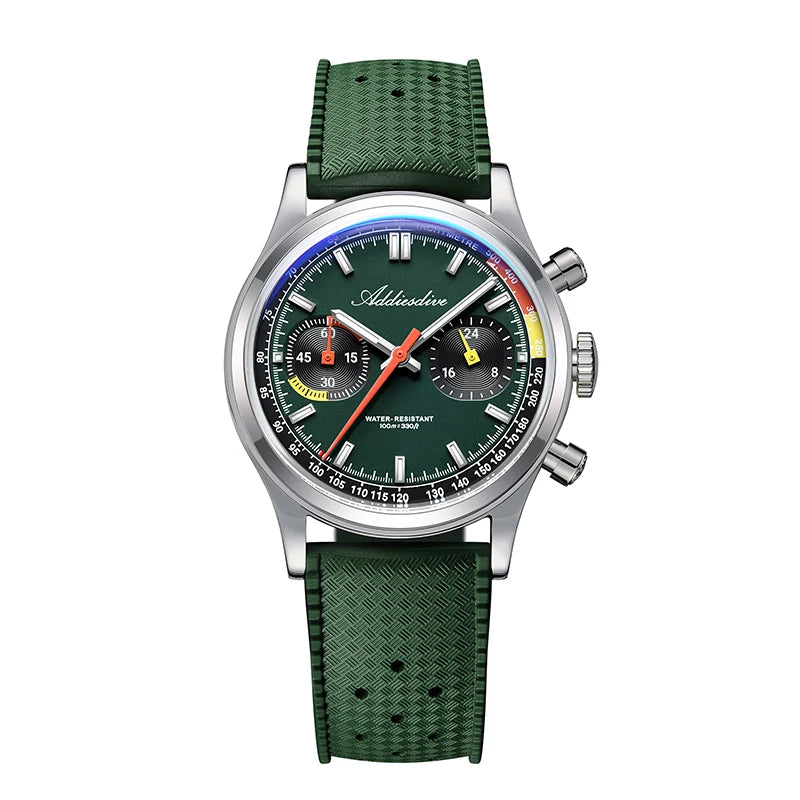 38mm Chronograph Quartz Watch 100m Waterproof Luminous Green