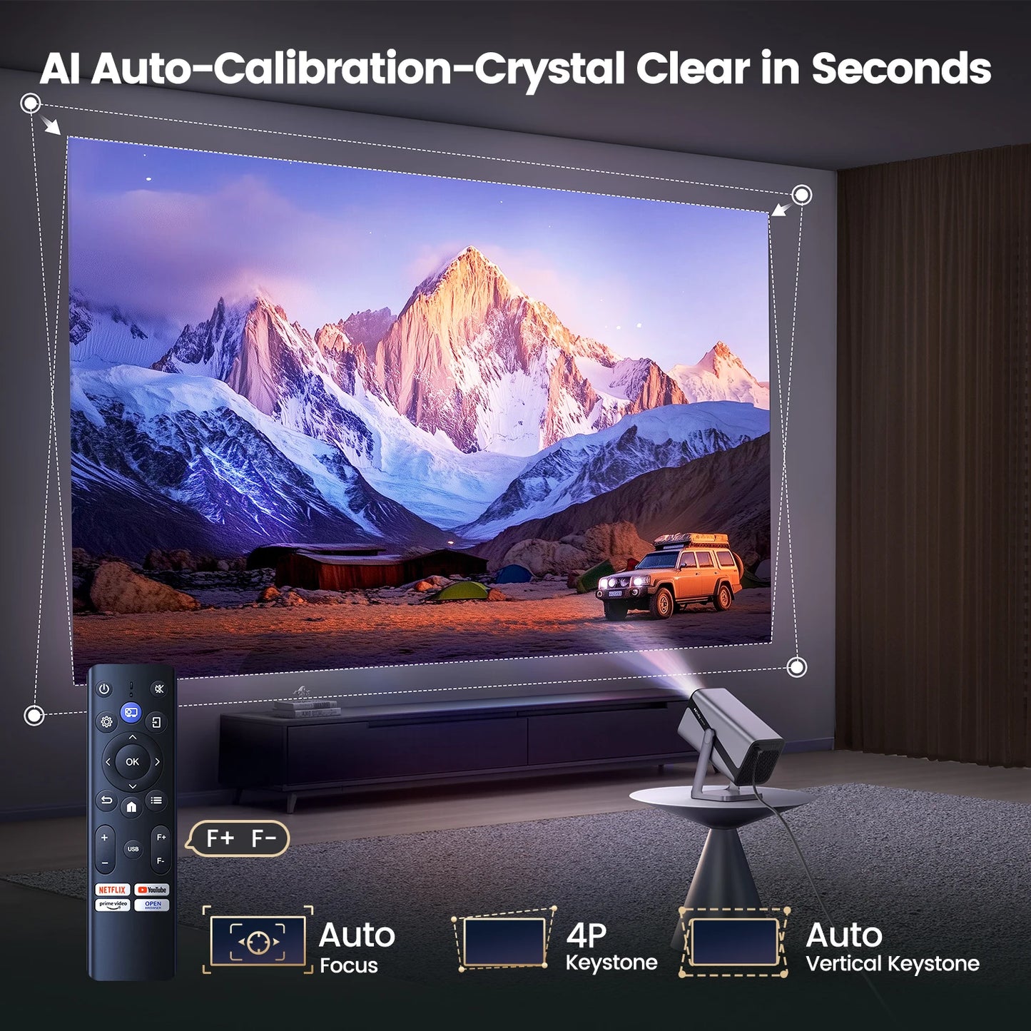 4K Portable Projector with Auto Focus and WiFi6