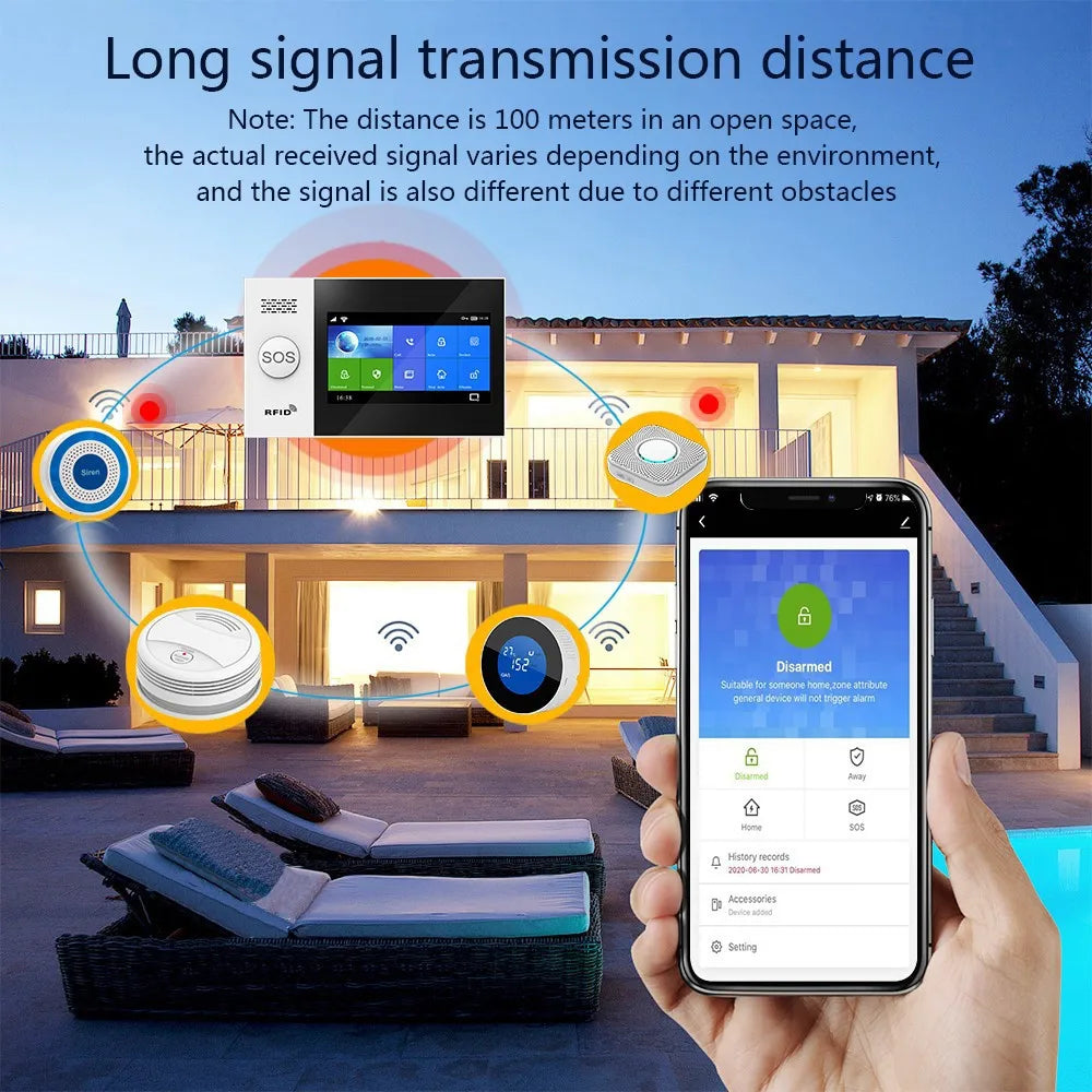 Wireless Alarm System with Touch Display Compatible with Alexa Google