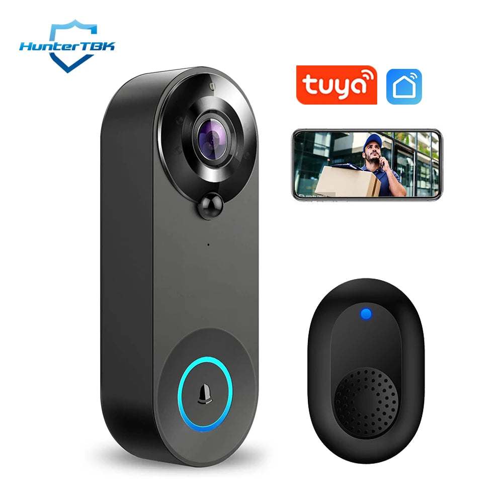Wireless 1080P Black Doorbell Camera with 64GB Storage
