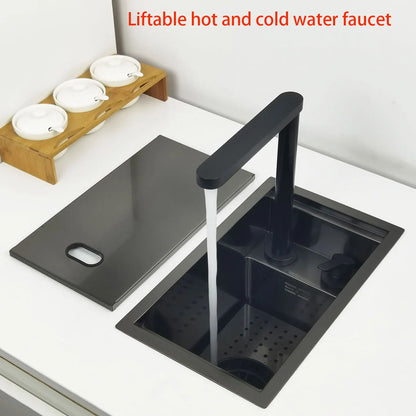 Mini Kitchen Sink Matte Black Pull-Out Faucet