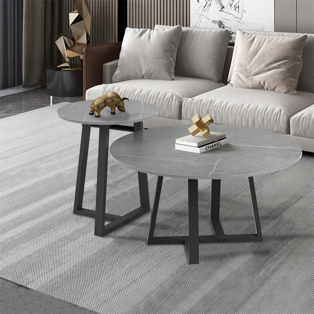 2-Piece Round Marble Nesting Coffee Table Set