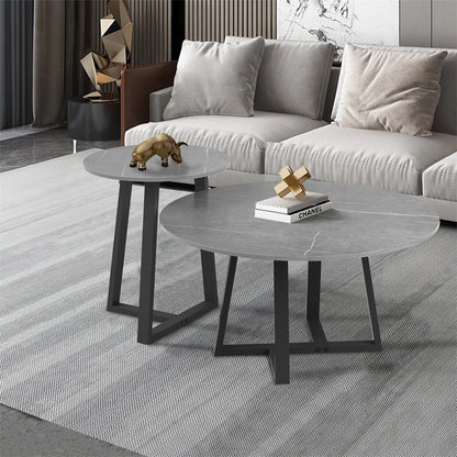 2-Piece Round Marble Nesting Coffee Table Set