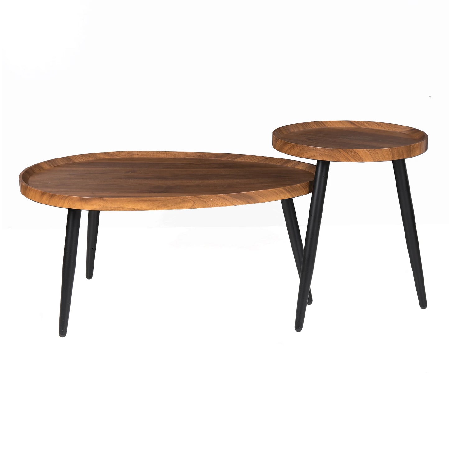 2-Piece Round Nesting Coffee Table Set Wood Metal