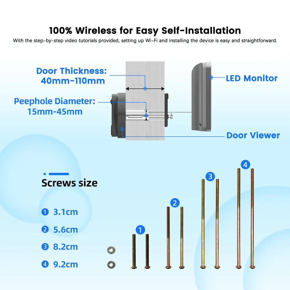 Wireless Peephole Camera 128G with Night Vision and PIR