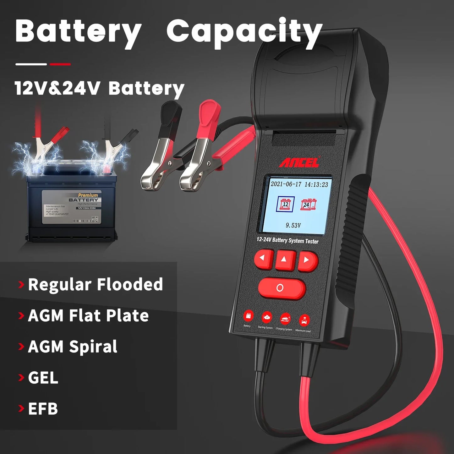 Digital Car Battery Load Tester 12V 24V with Printer