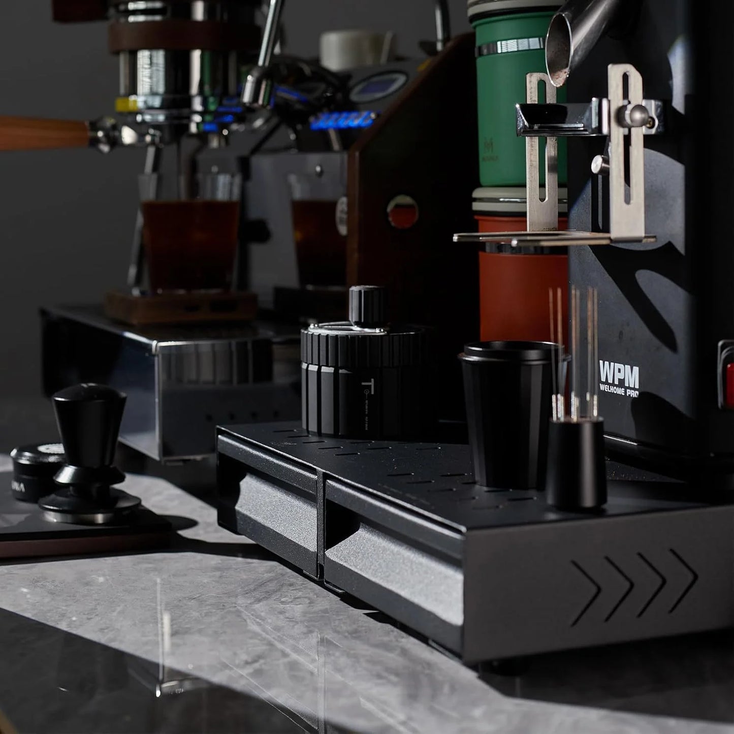 Double-Drawer Espresso Knock Box Coffee Organizer
