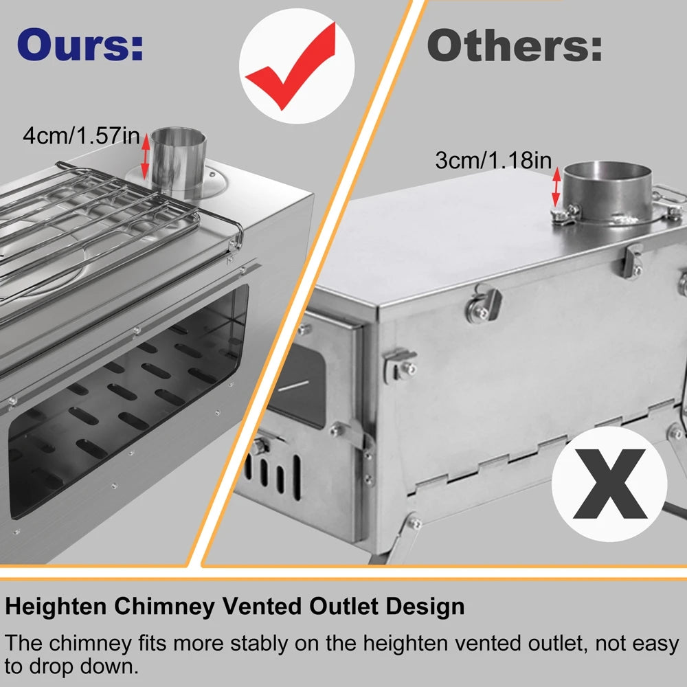 Outdoor Wood Burning Tent Stove with 7-Piece Chimney Set