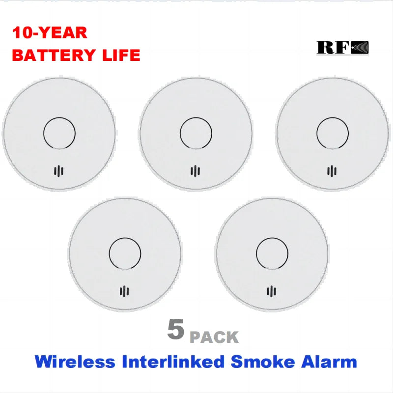 5 Pack Wireless Interlinked Smoke Alarms 10 Year Battery