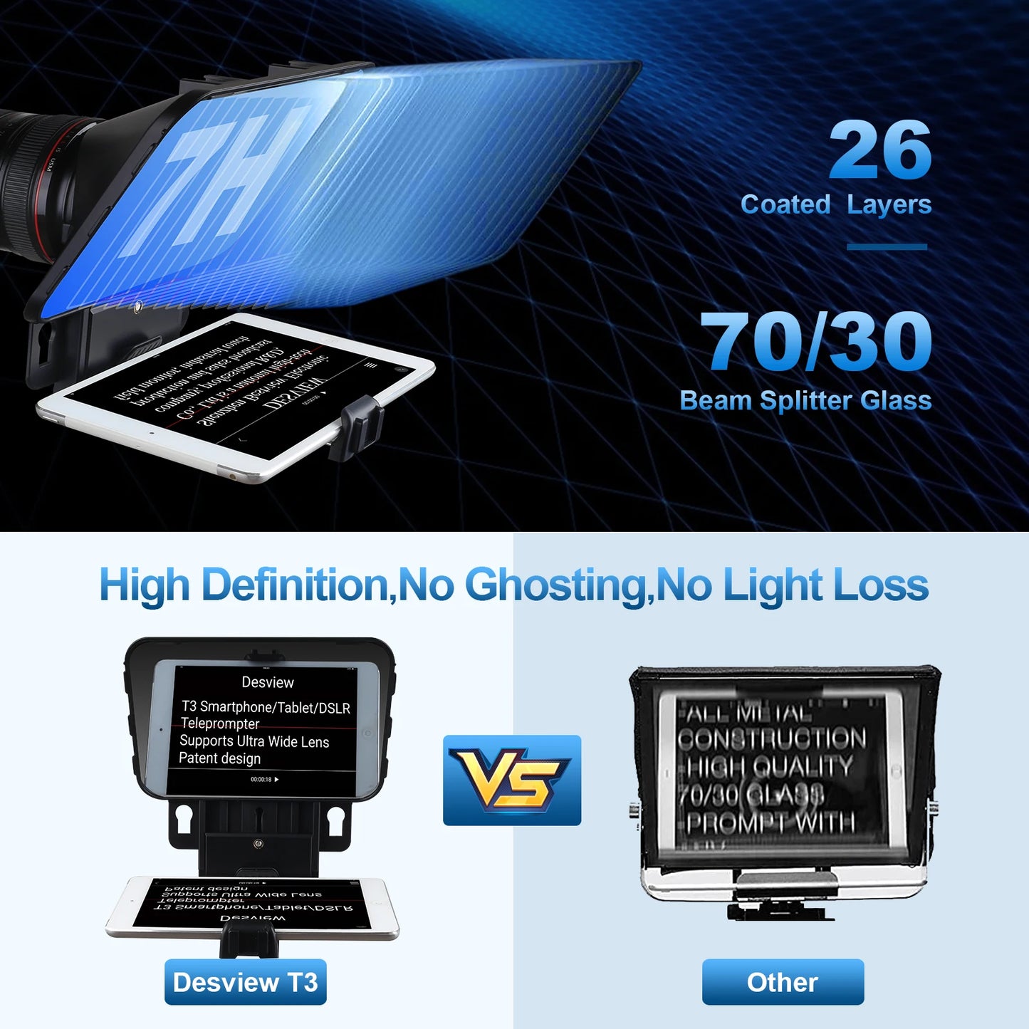 Portable Teleprompter with Glass Screen and Remote 11 Inch
