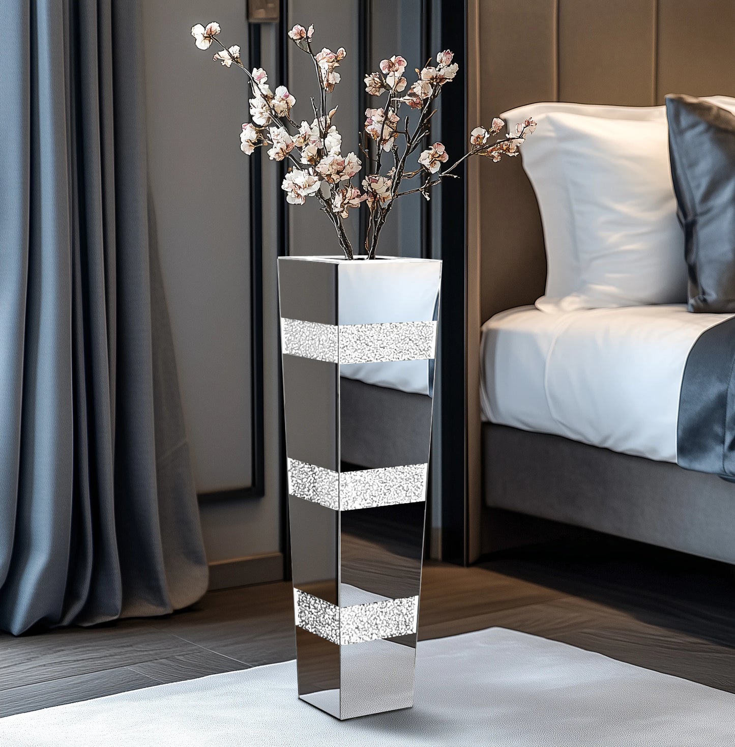 Short Crushed Diamond Glass Floor Vase