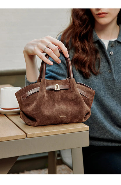 Soft Brown Suede Crossbody Purse with Classic Bucket Design