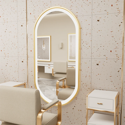 100x50cm Gold Frame Oval Mirror with LED & Demister