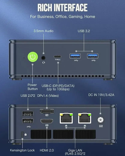 16GB Mini Desktop with 256GB SSD and WiFi 6 Support
