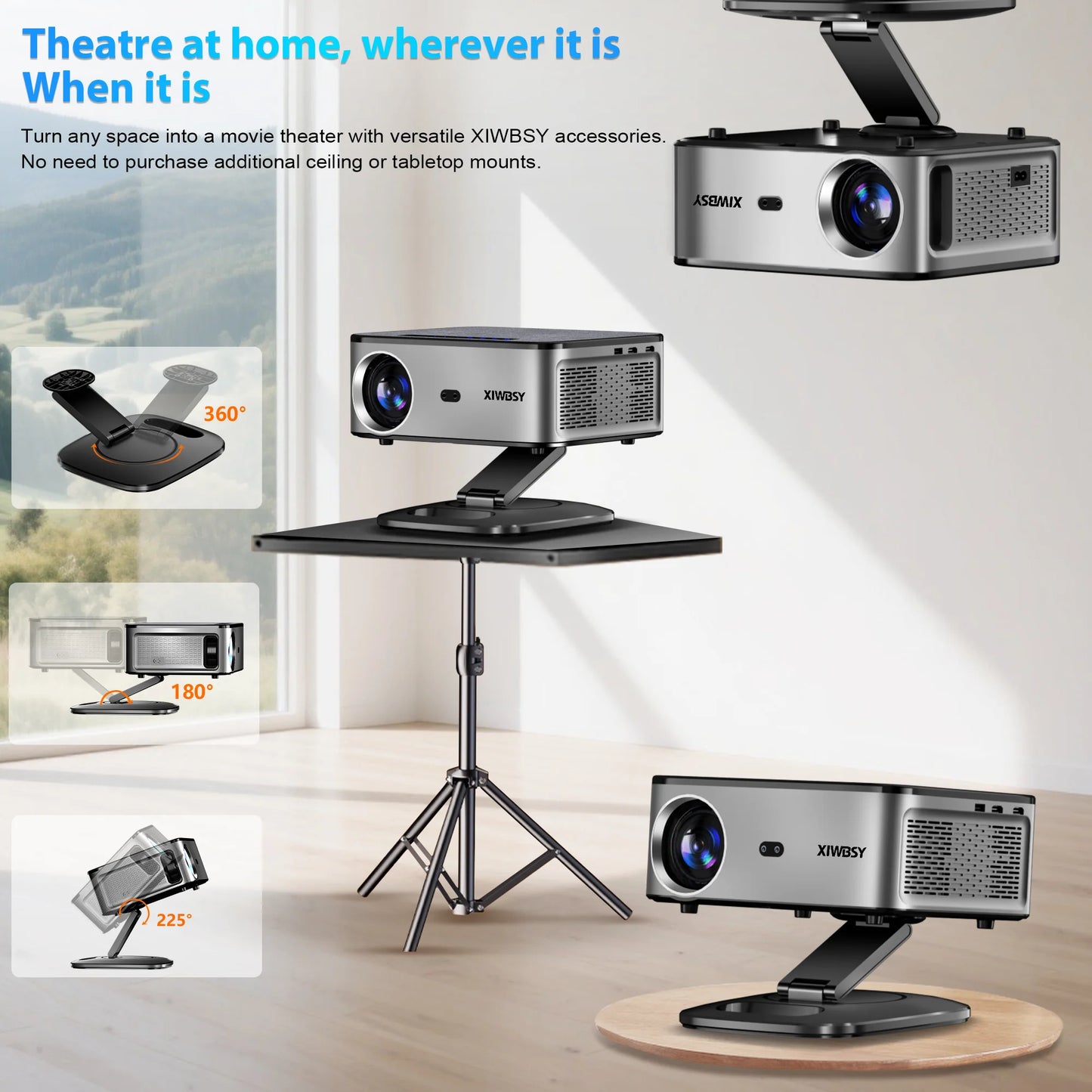 Portable Smart 4K Projector with WiFi Bluetooth Android