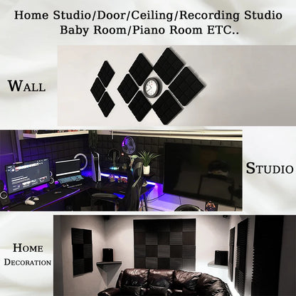 24 Pcs Black Studio Acoustic Foam with Tapes 5cm Thick