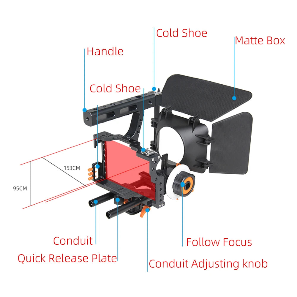 Professional Camera Cage with Dual Cold Shoe Mounts Orange