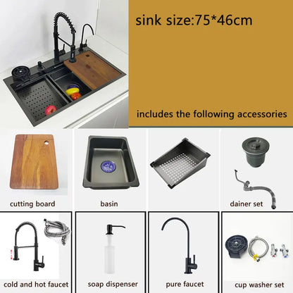 75x46cm Stainless Steel Kitchen Sink with Honeycomb Faucet