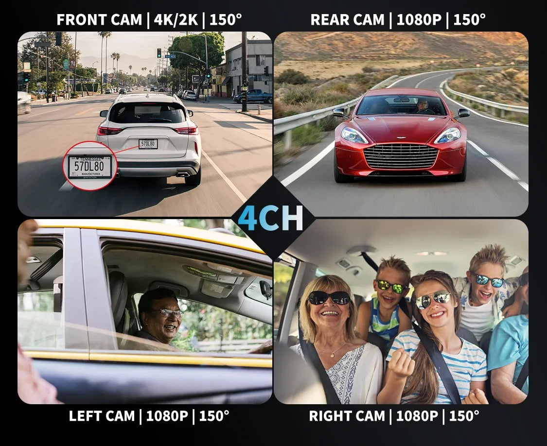 4K 4 Channel Car Dash Cam WiFi GPS 128GB