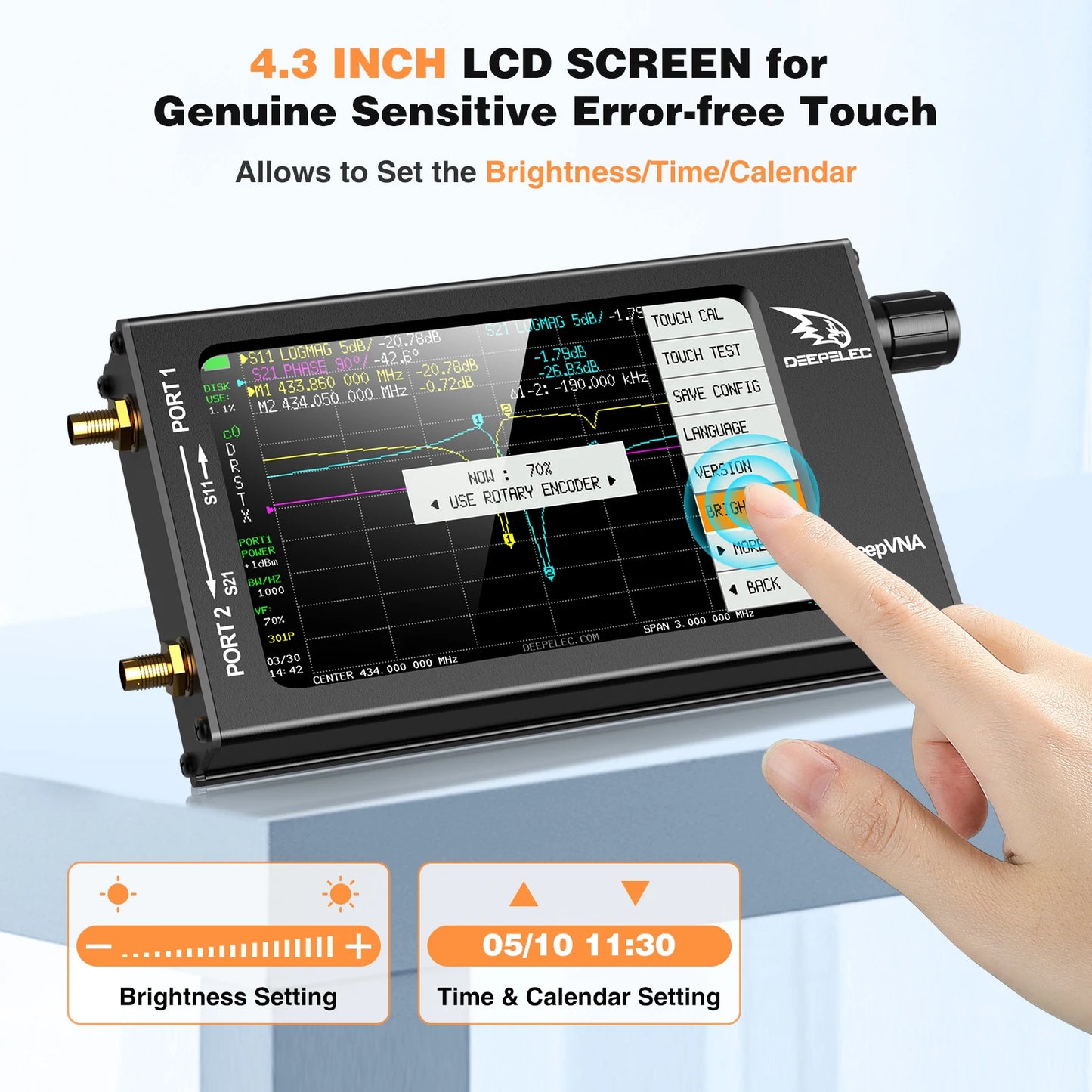 4.3" Portable Antenna Analyzer 10k–1.5GHz with SWR Meter